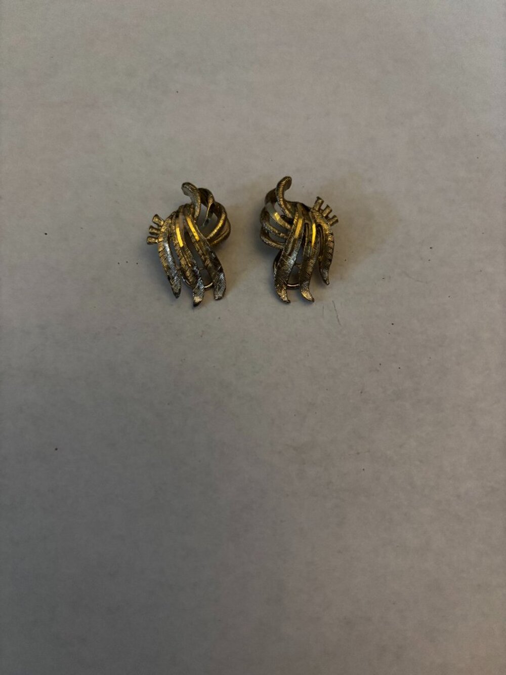 BSK clip on earrings silver tone scrolls